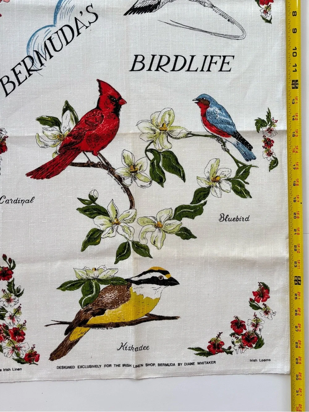 Vintage Bermuda's Birdlife Linen Tea Towel Diane Whitaker Design